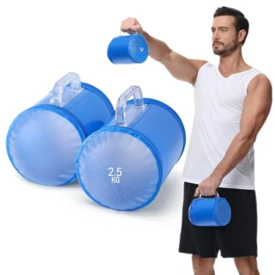 Image de DEIRIS Haltères à Eau, réglables Pliables, Sac Eau Fitness, poids de voyage, jusqu&#039;à 5 kg/paire, pour l&#039;entraînement en force, Sable Alternative