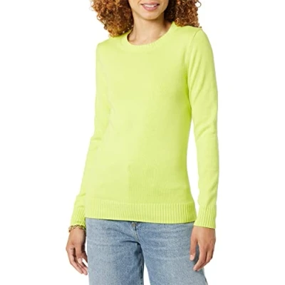 Image de Amazon Essentials Pull À Col Rond 100 % Coton (Disponible en Grande Taille) Femme, Vert Citron, L