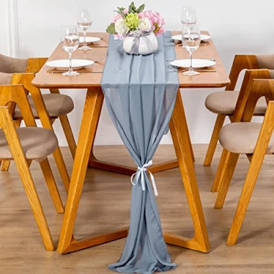 Image de YUNSHANGHE Chemin de Table Moderne en Mousseline Soie, 70 x 600 cm, Lavable, décoratif Tissu, Runner, décoration pour Mariage, Anniversaire (Bleu Anthracite)