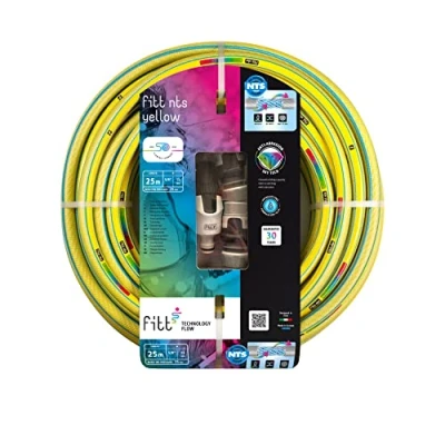 Image de FITT NTS Yellow 5/8&quot; (15 mm) 25 m Tuyau d&#039;Arrosage pour Jardins Utilisation Intensive, avec Lance à Débit Réglable et Raccords