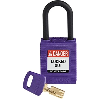 Image de Brady (NYL PRP 38PL KD) Cadenas de condamnation SafeKey Nylon avec anse en 38.00 mm Violet KD Clé différente 1 Pièce(s)