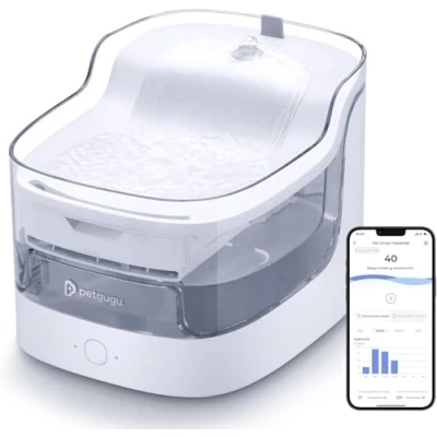 Image de PETGUGU Fontaine a Eau Chat Intelligente, Distributeur Silencieux avec réservoir Transparent de 2L,Fontaine à pour 8 Niveaux Filtration, contrôle Via APP (PF1)