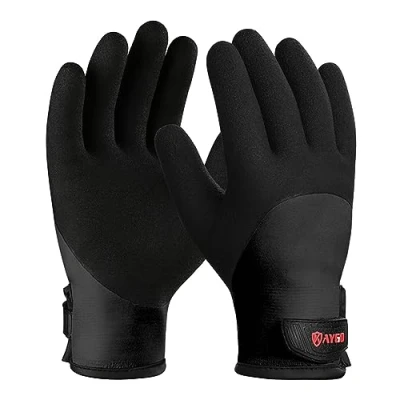 Image de KAYGO gants de travail thermiques imperméables avec revêtement en latex pour toutes les mains, doublure isolante le extérieur par temps froid hiver, KG140 (Noir, taille 7)