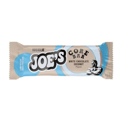 Image de WEIDER Joe&#039;s Core Bar, délicieuse barre protéinée au cœur moelleux enrobé de Chocolat blanc, avec plus 31% protéines, faible teneur en sucre, Goût Blanc Coco, 12 x 45 g