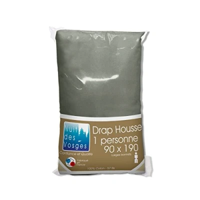 Image de Nuit des Vosges Cotoval Drap Housse Coton Anthracite 90 x 190 cm