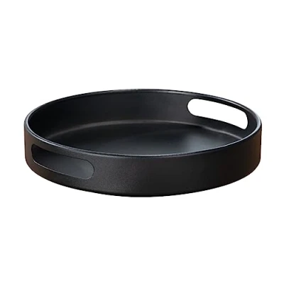 Image de WENKO Plateau tournant Susie, pivotant à 360 , avec Rebord et poignées Pratiques, en métal thermolaqué (L/PxH) Ø 26 x 6 cm, Noir
