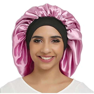 Image de SENGTERM Bonnet de Nuit en Satin élastique à Large bande pour Femme,Cheveux Longs, Cheveux Bouclés (L, violet)