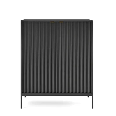 Image de Commode haute à deux portes VELLORE 104 cm noir avec pieds noires