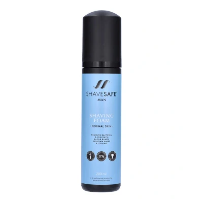 Image de ShaveSafe Mousse à Raser Homme Peau Normale Shaving Foam for Men Enlève les Bactéries et Prévient Bosses du Rasoir, Ingrédients Antiallergiques Produit Scandinave, 200ml
