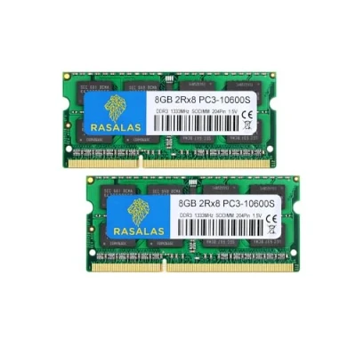Image de Rasalas PC3 10600 16GB Kit (2X 8GB) DDR3 1333MHz SODIMM 2Rx8 Dual Rank 1.5V CL9 204 Pin Non ECC Unbuffered Notebook Laptop RAM Memory Upgrade Module