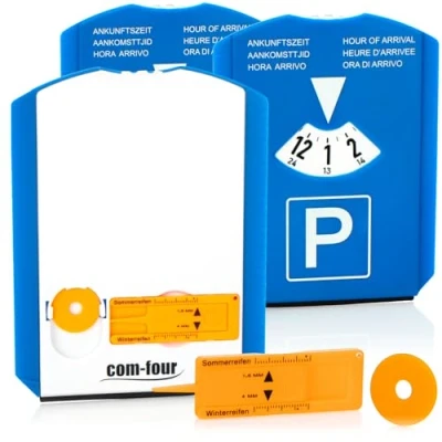 Image de com four® 3X Disque de stationnement avec grattoir à Glace lèvre en Caoutchouc copeau Panier Bleu (03 pièces Puce+Couteau profilé)