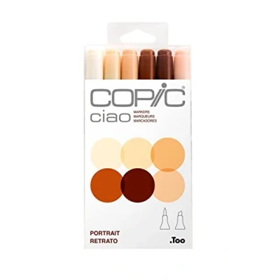 Image de COPIC Ciao Set « Portrait », 6 marqueurs Twin avec Une Pointe Moyenne et Brush