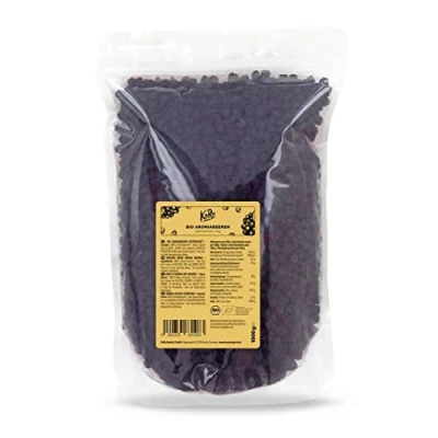 Image de KoRo Baies d&#039;aronia bio séchées 1 kg Superfood sans additif et non sulfuré dans un emballage avantageux, parfait comme snack ou pour la pâtisserie.