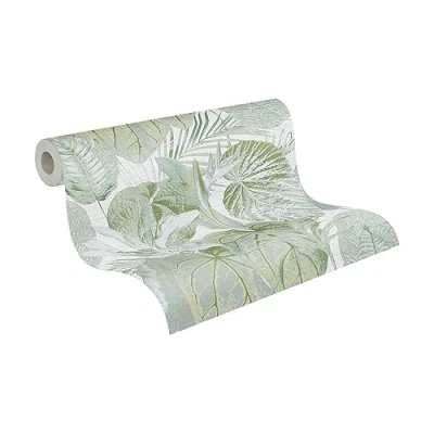 Image de Livingwalls 393554 Papier peint intissé Motif jungle Vert/blanc/gris/doré 10,05 x 0,53 m Fabriqué en Allemagne