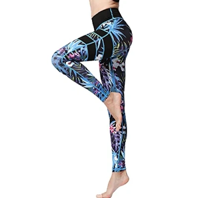 Image de FLYILY Legging de Sport Femme Taille Haute Pantalon Yoga Mode Faire des Exercices Leggings(BlackLeaf,S)