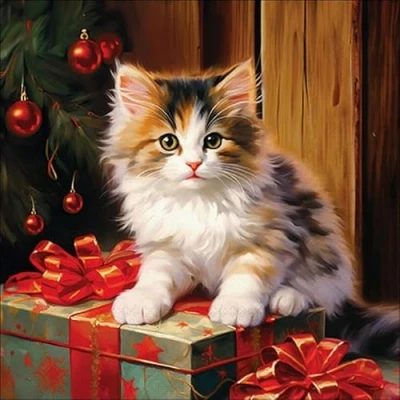 Image de Lot de 20 serviettes en papier avec motif chat Noël pour décoration table Convient également le découpage et la technique des 33 x cm