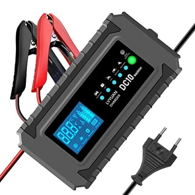 Image de Chargeur de Batterie Intelligent 12V/24V 10A Mainteneur et Automatique Réparation Fonction Portable avec Écran LCD, pour Voiture Moto Camion, AGM, Gel, Wet, SLA