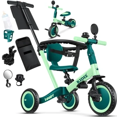 Image de Kidiz® Tricycle 6 en 1 Roues Vélo de course pour enfant à partir an 5 ans Aide l&#039;apprentissage la marche Charge maximale : 25 kg Avec guidon Barre sécurité