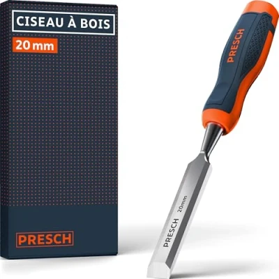 Image de Presch Ciseau à bois 20mm Parfaitement aiguisé pour utilisation immédiate les professionnels avec un angle de 25 Capuchon métallique robuste Poignée ergonomique prise en main sûre