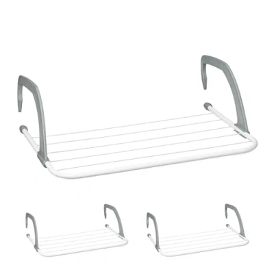 Image de Relaxdays Étendoir à Linge de Balcon, spacieux, Peu encombrant, Espace Rangement, 3 m, Blanc, Acier