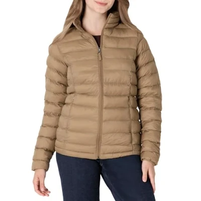 Image de Amazon Essentials Doudoune compacte légère à Manches Longues résistante l&#039;eau (Disponible en Grande Taille) Femme, Fauve, M