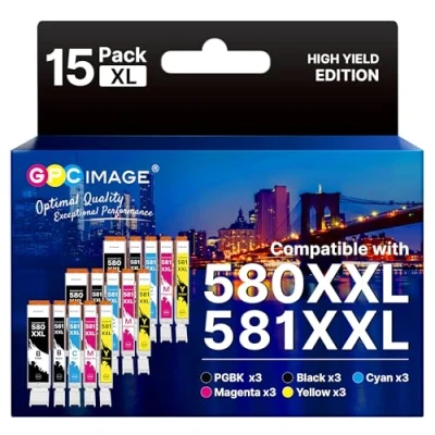Image de GPC Image CLI 581 PGI 580 XXL Cartouches d&#039;encre Remplacement Compatible pour Canon TS8150 TS6150 TS8250 TS6151 TR8550 TR7550 TS8151 TS9150 (PGBK/Noir/Cyan/Magenta/Jaune,15 Pack)