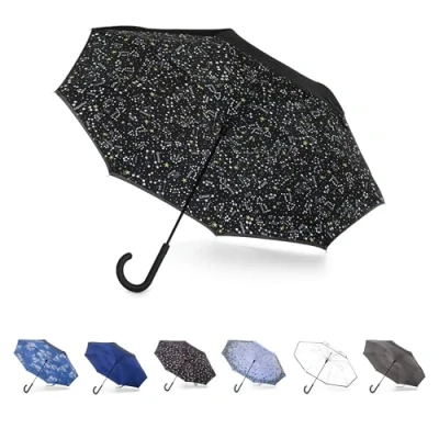 Image de Totes InBrella Parapluie pliant à fermeture inversée, Zodiaque, Taille unique, automatique inversée avec crochet en J, coupe vent et imperméable