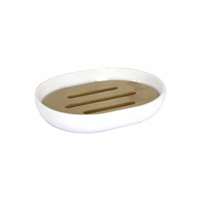 Image de Douceur d&#039;Intérieur Smart Porte Savon, Polyester+Bambou, Blanc