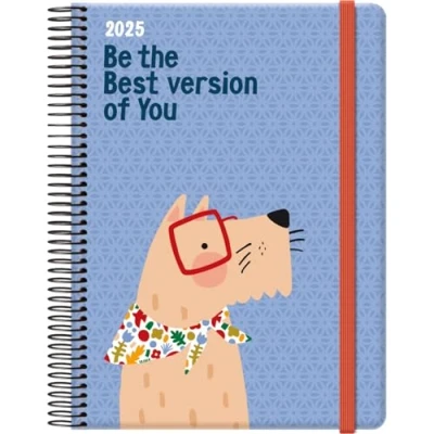 Image de Dohe Cute Dog Agenda 2025 1 jour par page A5 (15 x 21 cm), 12 mois de janvier à décembre, couverture rigide et caoutchouc, planificateur en espagnol, 4 pages d&#039;autocollants, fournitures bureau