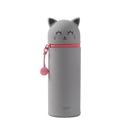 Image de I TOTAL® Étui en Silicone Souple pour l&#039;école, Extensible Forme de Animal (Grey Cat)