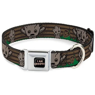 Image de Buckle Down &quot;Kawaii Groot 2 Poses/Gardiens Badge Browns/Vert Ceinture de sécurité Collier Chien, 3,8 cm X 1881,3 cm/L