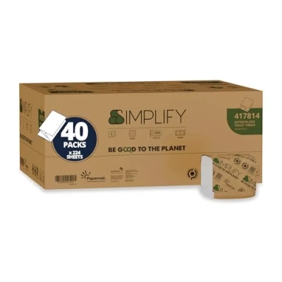 Image de Papernet Simplify Papier Hygiénique Interfolié Carbon Neutral 417814, Réalisé en Pure Cellulose, Deux Plis, 8 960 Services, 224 Services par Clip, Dimensions du Service 21x11cm