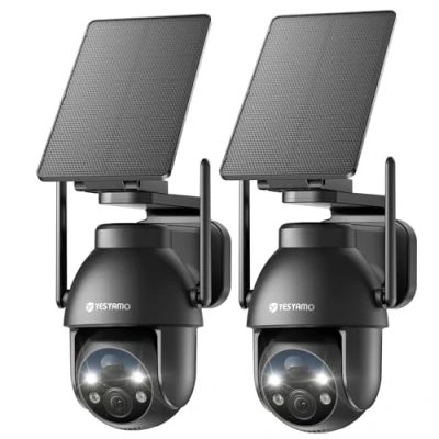 Image de YESYAMO 2PCS 2K Camera Surveillance WiFi Exterieure sans Fil Solaire, 2.4GHz Exterieur Solaire avec Panneau 360 PTZ, Vision Nocturne Couleur, Audio Bidirectionnel