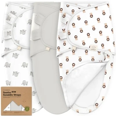 Image de Lot de 3 Sacs Couchage à Fermeture éclair Pour Bébé Sac CouchagePourNouveau né 0 mois,Langes Faciles ChangerPour Nouveau né, Couvertures d&#039;emmaillotage(The Wild 2)