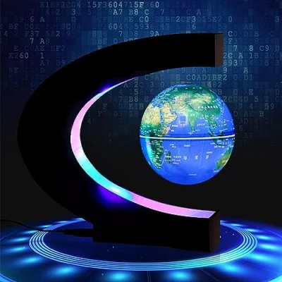Image de MINGZE Globe Terrestre Magnétique Créatif Lumineux Flottant Levitation Lamp avec Lumières LED et Base en forme C pour Décorations Maison le Bureau (Bleu)