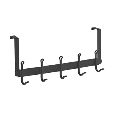Image de WENKO Patère de Porte à Crochets Nostalgie Portemanteau avec 5 Crochets, pour épaisseur feuillure 2 cm Noir