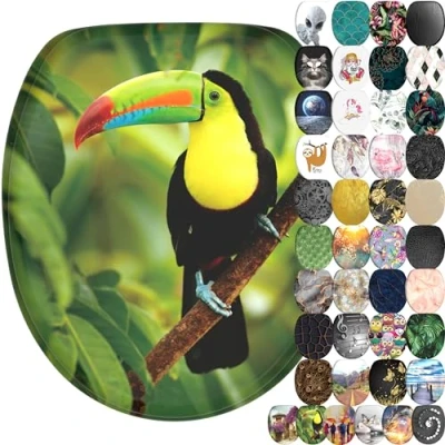 Image de Sanilo Abattant WC frein de chute, Grande sélection lunettes toilette avec abaissement automatique, Fixation facile (Toucan)
