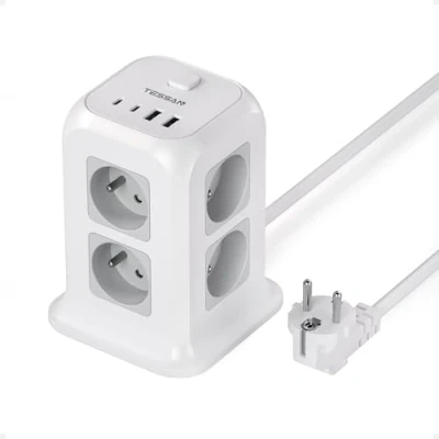 Image de TESSAN Tour Multiprise avec Interrupteur, 12 en 1 Prise Multiple 8 AC et 4 USB, USB C Rallonge Electrique 2M, Multi Convients pour Bureau, Maison, 4000W, Gris