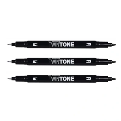Image de TOMBOW Lot de 6 Feutres Dessin Double Pointe 0,8 et 0,3 mm TwinTone noir