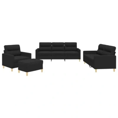 Image de vidaXL Ensemble de Canapés avec Coussins 4 pcs, Accoudoirs, Meubles Repose Pieds Salon, Moderne, Noir Tissu