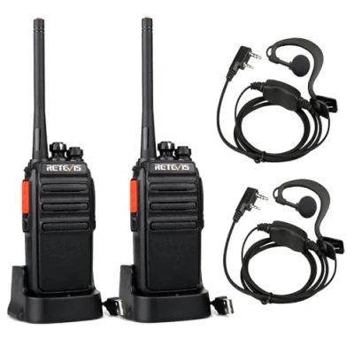 Image de Retevis RT24 Plus Talkie Walkie Rechargeable Professionnel PMR446 sans Licence 16 Canaux CTCSS/DCS, avec Oreillette et USB Base de Chargement, pour Randonnées, Camping (Noir, 1 Paire)