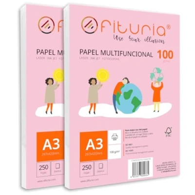 Image de Ramette de papier A3 100g avec 500 feuilles blanches, multifonctionnel pour un usage scolaire et professionnel. Idéal imprimantes laser, à jet d’encre ou photocopieuses Ofituria