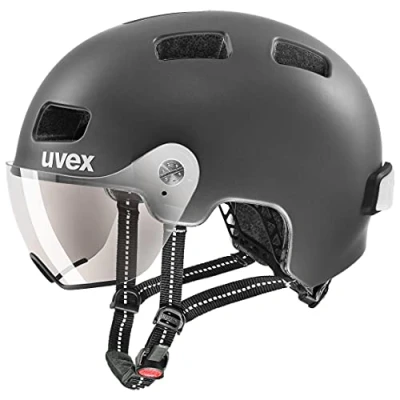 Image de uvex Rush Visor Casque de Ville Léger pour Hommes et Femmes avec Visière Éclairage Led Compris Dark Silver Matt 58 61 cm