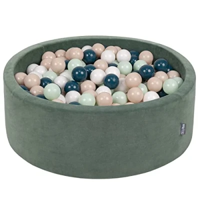 Image de KiddyMoon Piscine À Balles pour Bébé Velours Rond 90X30cm/200 7Cm Fosses Boules Jouet Enfant, Vert Forêt: Turquoise Foncé/Beige Pastel/Blanc/Menthe