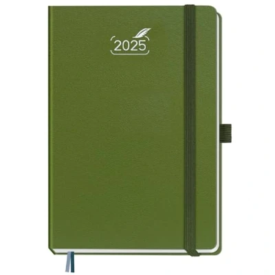 Image de BEZEND Agenda 2025 Semainier A5 en Françai Couverture Rigide Planner Hebdomadaire avec Papier 120 g/m² et Pages de Notes Pointillés Olive