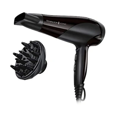 Image de Remington Sèche cheveux Ionique [Puissant &amp; Léger] Ionic Dry Noir (2200W, coiffage délicat en douceur répartition uniforme de chaleur, 3 températures / 2 vitesses, concentrateur, diffuseur) D3198