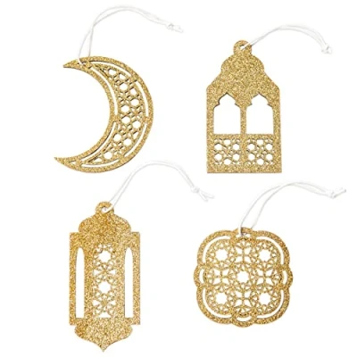 Image de Papierdrachen 12 pendentifs décoratifs en Bois pour la période du Ramadan comme décoration de Table ou d&#039;arbre Or Scintillant Set 7