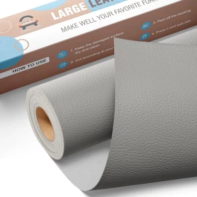 Image de Grand Kit Reparation Cuir, Simili Cuir Autocollant 40 x 80 cm, Patch de Réparation en Auto adhésif pour Sièges Auto, Canapés, Chaises, Transats, Bottes, Portefeuilles Gris