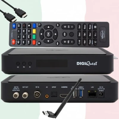 Image de TiVuSat Carte 4K UHD + DIGIQuest Q80 Combo Receiver H.265 S2+T2 HEVC Set Top Box, récepteur certifié avec (Non ACTIVÉ), Mediaplayer, WebRadio, 150 USB WiFi Stick, HTS HDMI