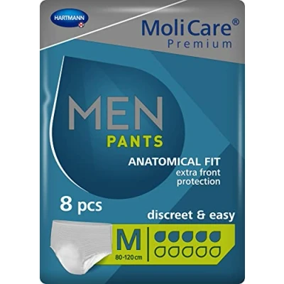 Image de MOLICARE® PREMIUM Men Pants Slips Absorbants pour Hommes Niveau d&#039;Absorption = 5 gouttes (Fuites Urinaires Légères) pH Neutre à la Peau Matière Douce et Souple Taille M 8 Unités